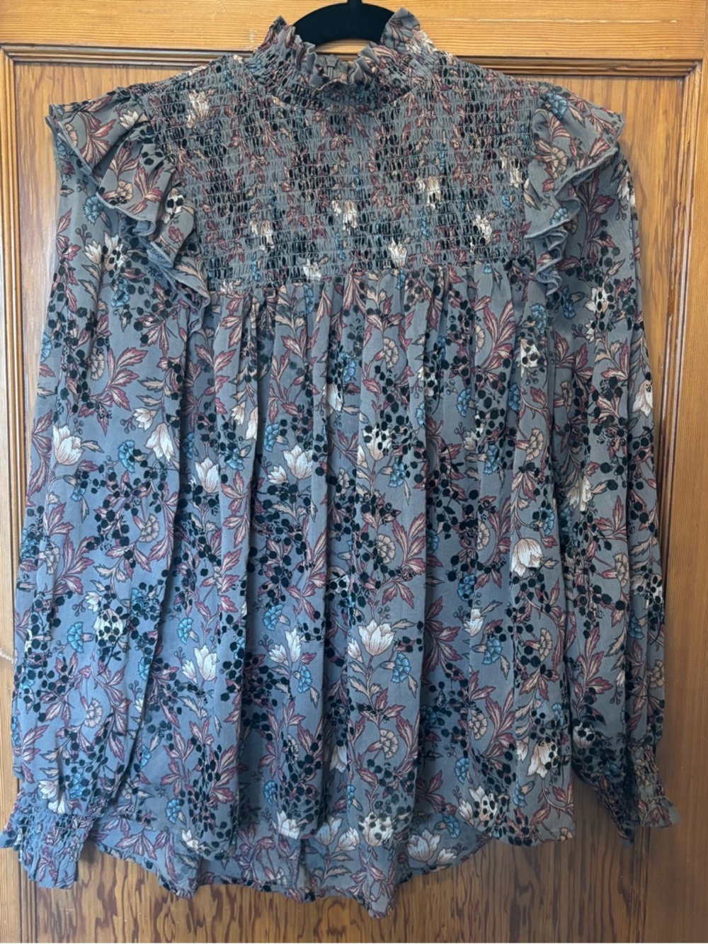 Brown and Black Floral Flocked Blouse